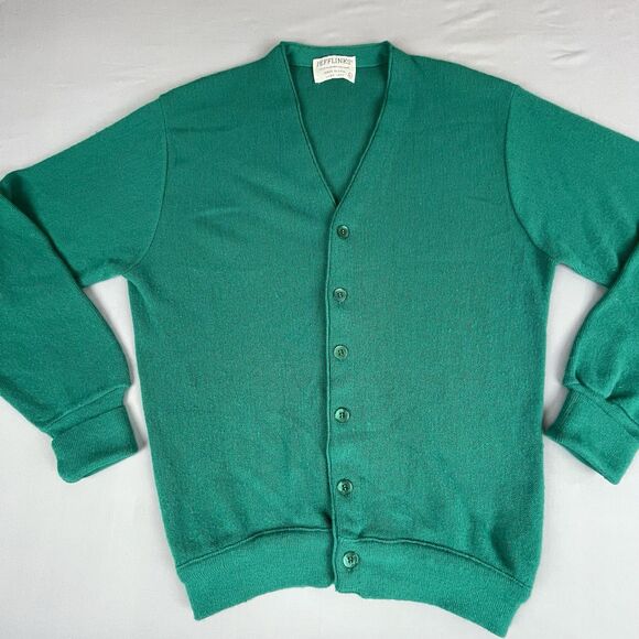 Jeff Links Cardigan Sweater Men's L Green Vintage 1970s USA Classic Grandpacore - Picture 11 of 12